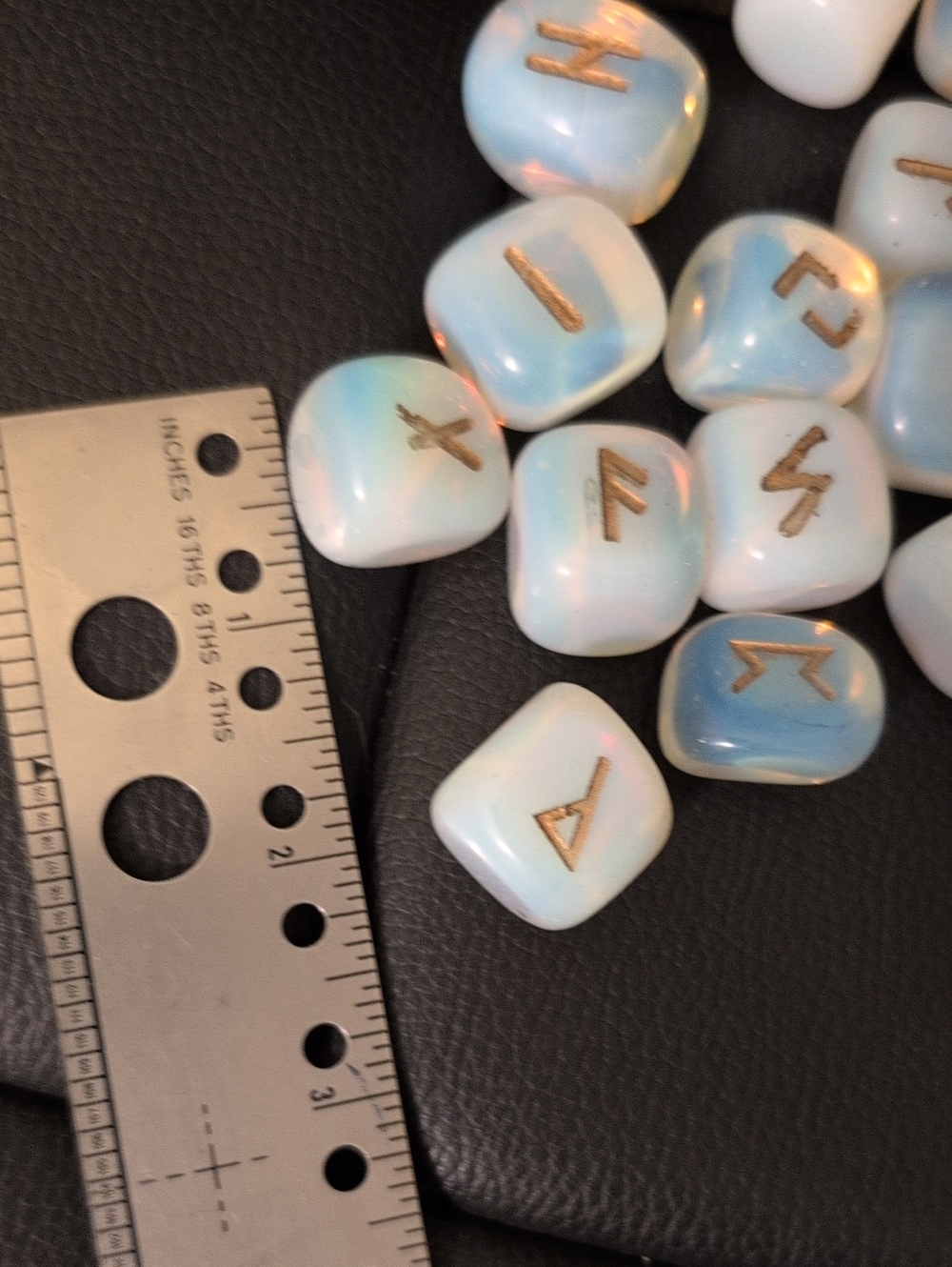 NWOT Moonstone Rune Set with Gold Inscriptions - Picture 3 of 6